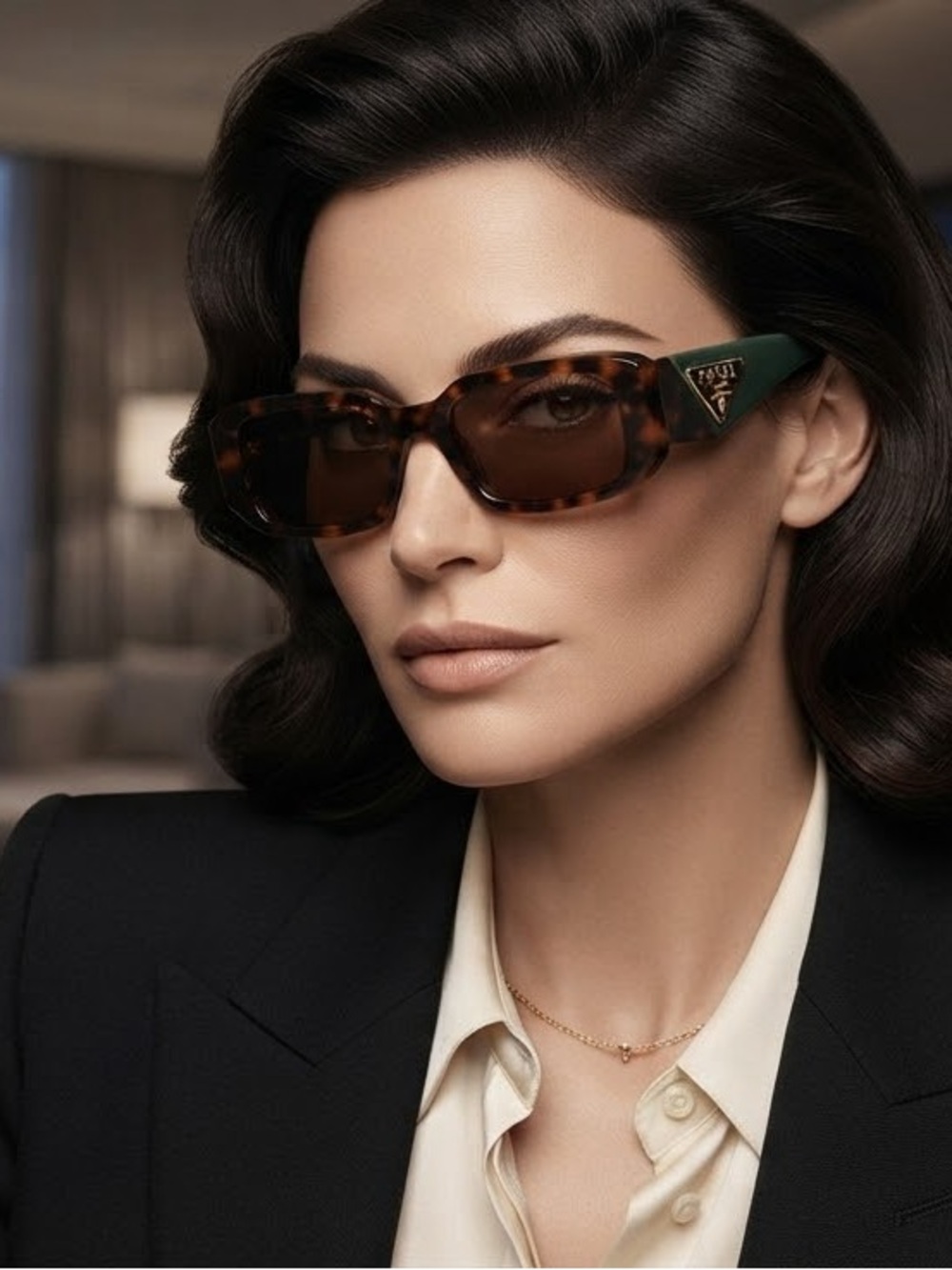 Prada Tortoiseshell Sunglasses with Dark Brown Lenses and Green Temples